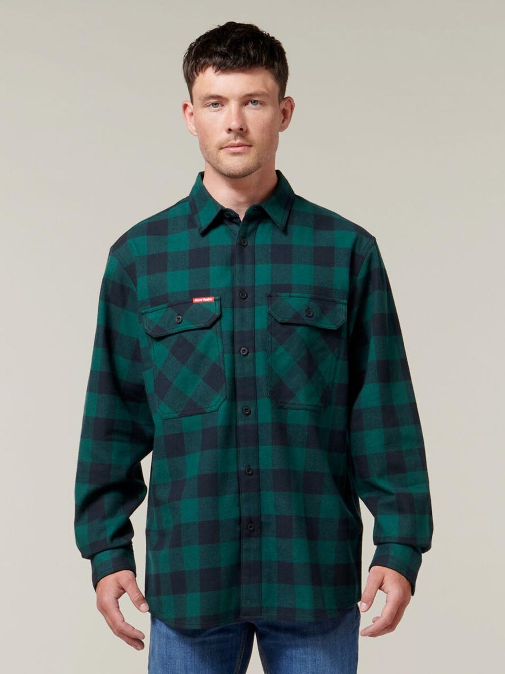 HARD YAKKA LONG SLEEVE CHECK FLANNEL COTTON WORK SHIRT