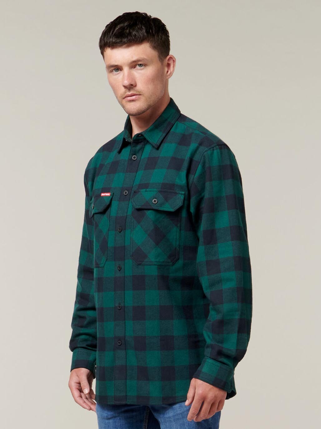 HARD YAKKA LONG SLEEVE CHECK FLANNEL COTTON WORK SHIRT