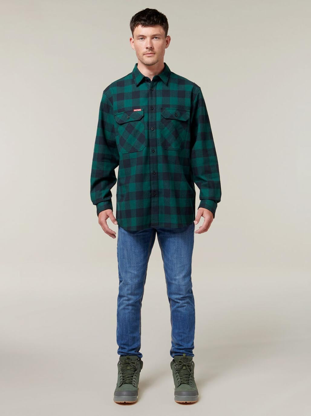 HARD YAKKA LONG SLEEVE CHECK FLANNEL COTTON WORK SHIRT